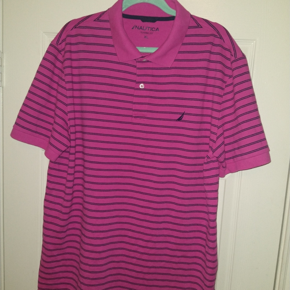 Nautica Classic Fit Striped Short Sleeve Polo Shirt Men's sz XL.